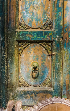 A Beautiful Colorful Carved Wooden Door as an  Architectural Art Design Element