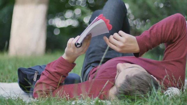 Young stundent preparing to exams in park