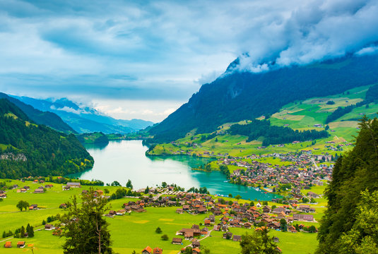The beautiful Interlaken valley and Thunersee lake