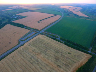 Aerial view of beautiful village, houses, roads.