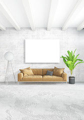 Fototapeta na wymiar White bedroom minimal style Interior design with wood wall and grey sofa. 3D Rendering. 3D illustration