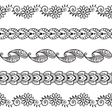 Seamless Henna Borders Vector Set Abstract Floral Patterns 3
