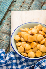 Tasty lupins in metal mug