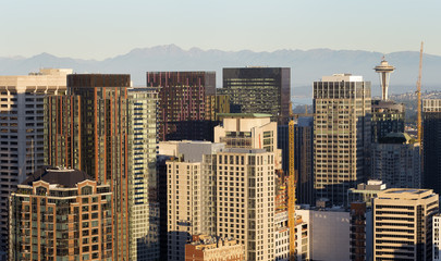 Fototapeta na wymiar Modern highrise buildings in downtown of Seattle, Washington state