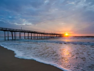 Peel and stick wall murals Pier Sunrise over fishing pier at North Carolina Outer Banks