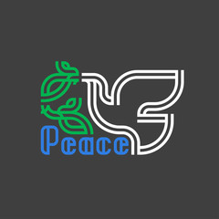 Peace day card with retro lettering and dove holding olive branch