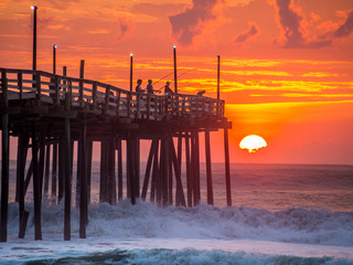 Sunrise over fishing pier at North Carolina Outer Banks