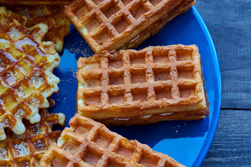 Waffles on a blue plate