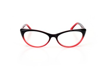 Fototapeta premium Fashionable plastic glasses on a white background