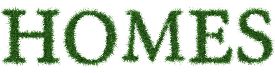 Homes - 3D rendering fresh Grass letters isolated on whhite background.