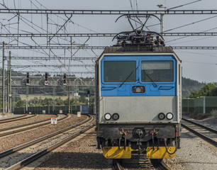 Obraz premium Trains in Olbramovice station with platforms