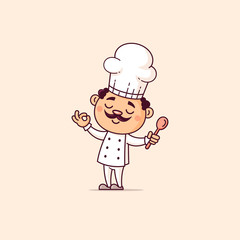 Italian chef happy holding spoon vector cartoon illustration