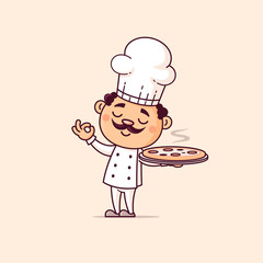 Italian chef holding pizza vector cartoon illustration