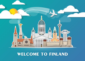 Finland Landmark Global Travel And Journey paper background. Vector Design Template.used for your advertisement, book, banner, template, travel business or presentation