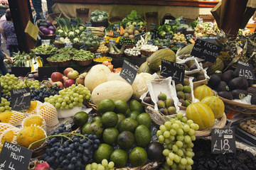 Selection of Fresh Fruits on Indoor Market Display in London