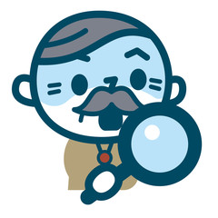 ルーペを覗き込み青ざめるシニア男性