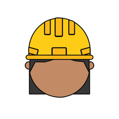 flat line colored man head  construction worker  over white background  vector  illustration