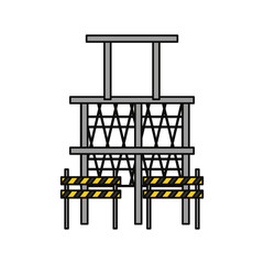 flat line colored  scaffold  and  trafic barrier  over  white  background  vector illustration