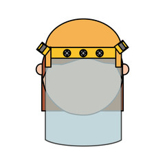 flat  line colored  man  head with  face mask safety  over white background vector illustration