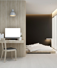 workplace and bedroom in hotel or apartment - Interior design - 3D Rendering