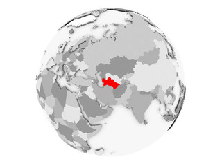 Turkmenistan on grey globe isolated