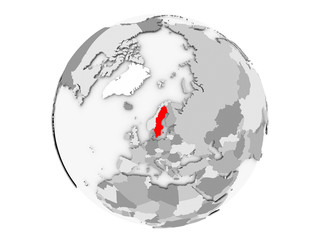 Sweden on grey globe isolated