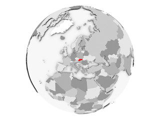 Slovakia on grey globe isolated