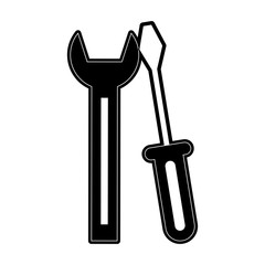wrench spanner and screwdriver tool icon image vector illustration design  black and white