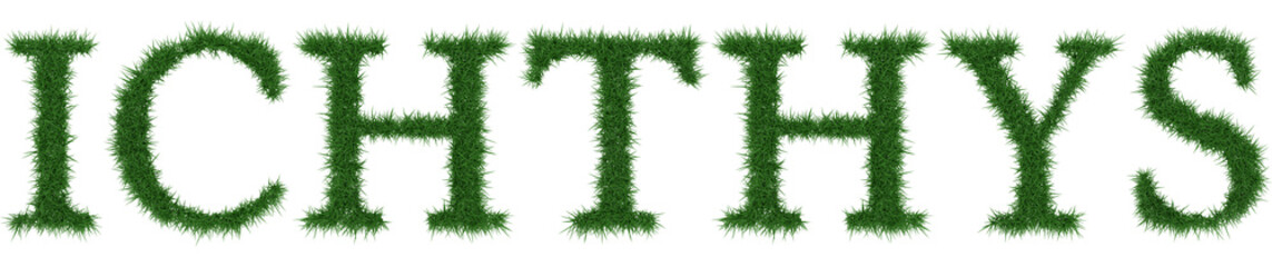 Ichthys - 3D rendering fresh Grass letters isolated on whhite background.