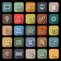 Education line flat icons with long shadow