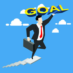 Businessman on stairs jump to get the goal. Business concept illustration 