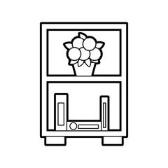 bookcase and potted flowers furniture decoration vector illustration