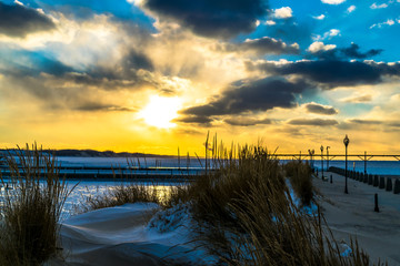 sunset over Lake Michigan from the harbor