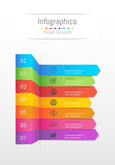 Infographic design elements for your business data with 7 options, parts, steps, timelines or processes, Sticky note paper concept. Vector Illustration.