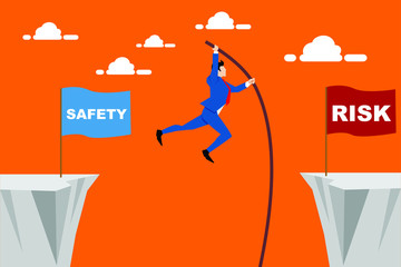 Businessman jump over the cliff. concept of take a risk