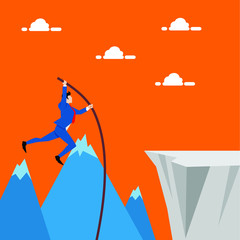 Businessman jump over the cliff