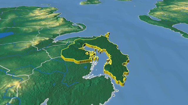 Ards - United Kingdom Northern Ireland, region extruded. Bumps shaded