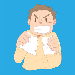 Angry man torn paper