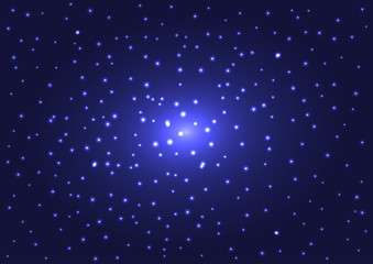 Space texture. Shiny stars in dark blue night sky. Rectangular background.