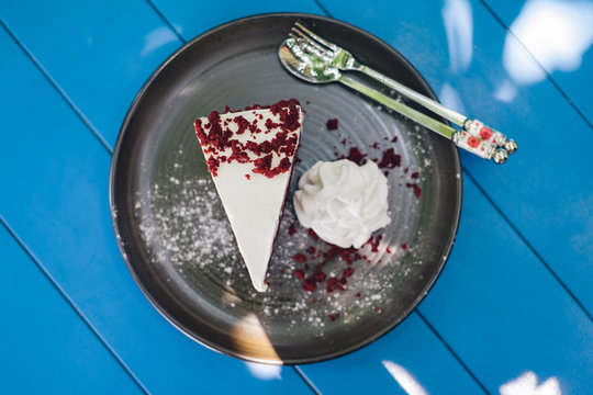 Red velvet cake with whipping cream