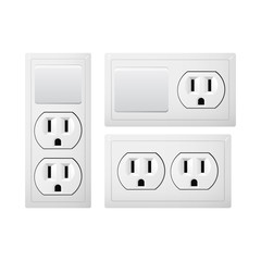 Electrical socket Type B with switch. Realistic receptacle from USA and Japan. The lights handle button on and off.