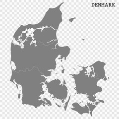 High quality map of Denmark with borders of the regions