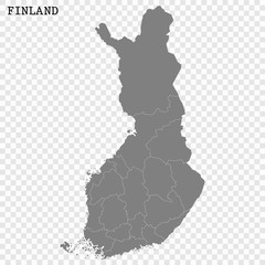 High quality map of Finland with borders of the regions