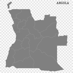 High quality map of Angola with borders of the regions