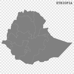 High quality map of Ethiopia with borders of the regions