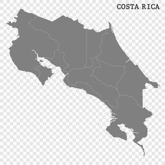 High quality map of Costa Rica with borders of the regions