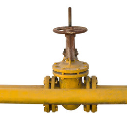 metal pipe with valve on a white