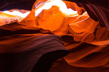 Beautiful abstract red sandstone formations in the Antelope Canyon, Arizona