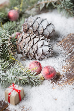 Christmas background on wooden