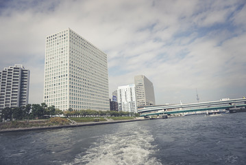 View from river of Tokyo center